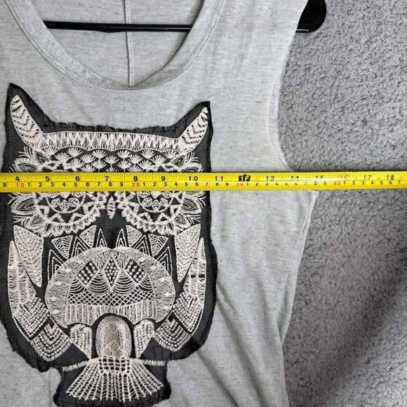 Mary Jane Tank Top Womens Small Gray Owl Print Festival Summer - Picture 2 of 11